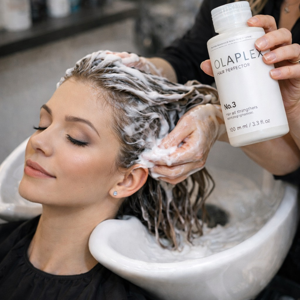 Decolorace + tónování + střih, foukaná + péče Olaplex nebo Awapu