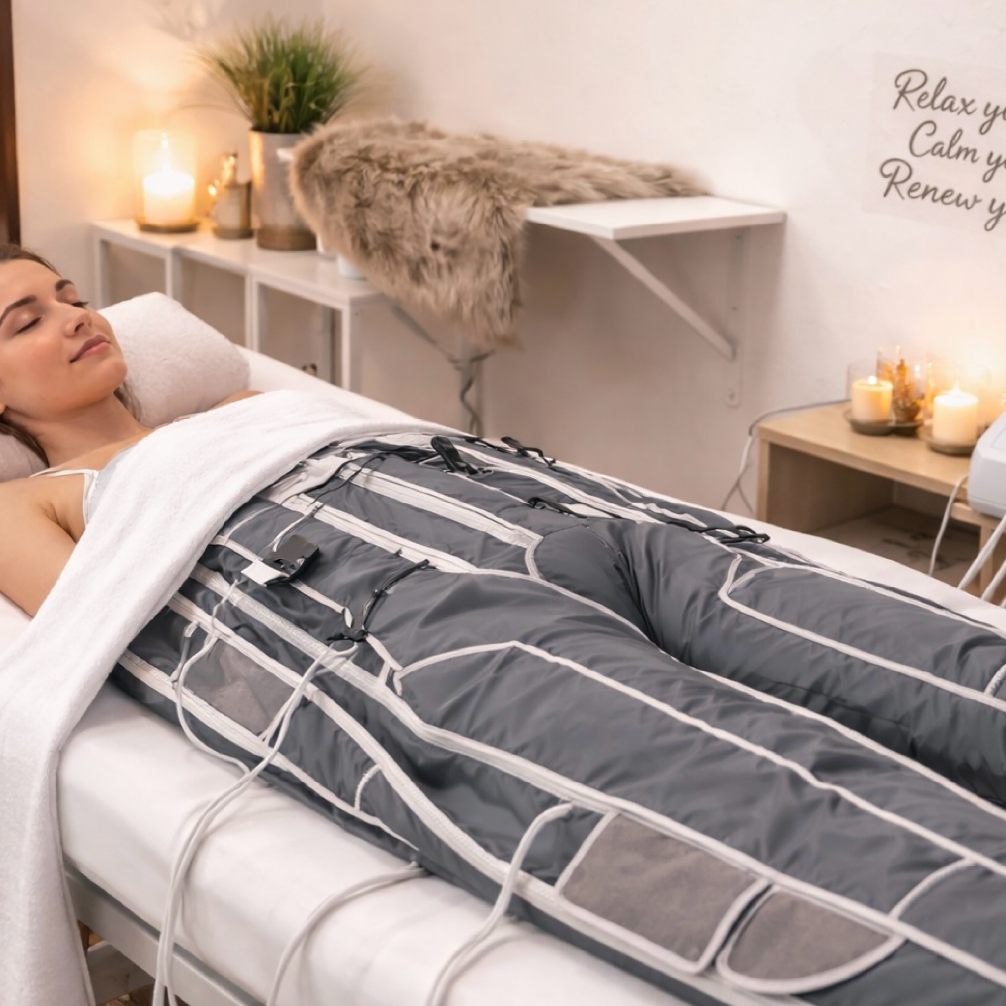 Profesionální přístrojová lymfodrenáž nohou, bříška a zadečku s