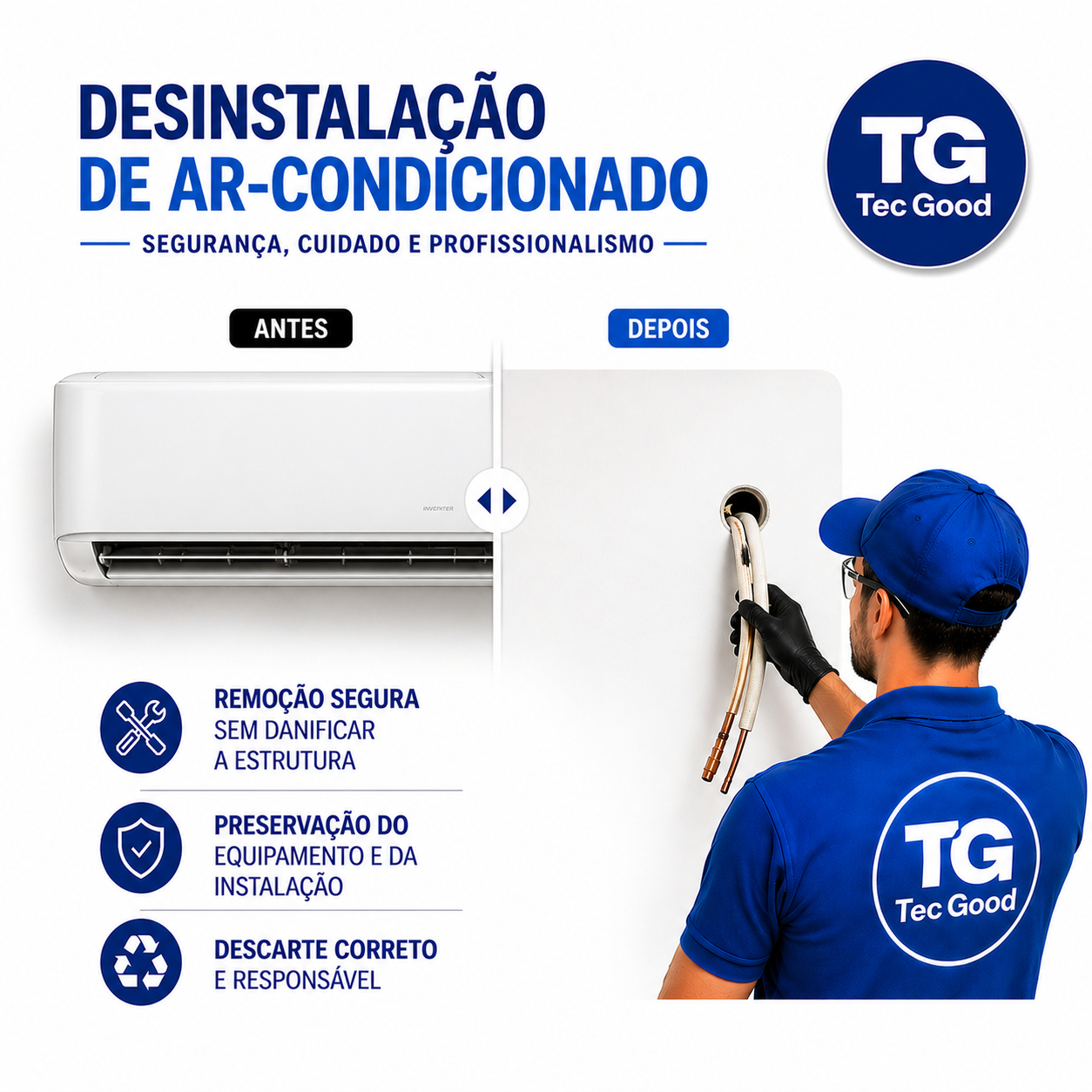 Desinstalação ar condicionado split hi wall até (36000 BTUs)