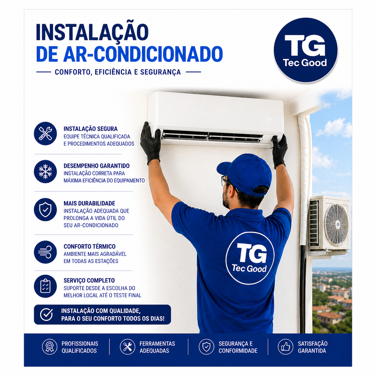 Instalação de ar Condicionado Split hi wall (9.000 a 12000 BTUs)