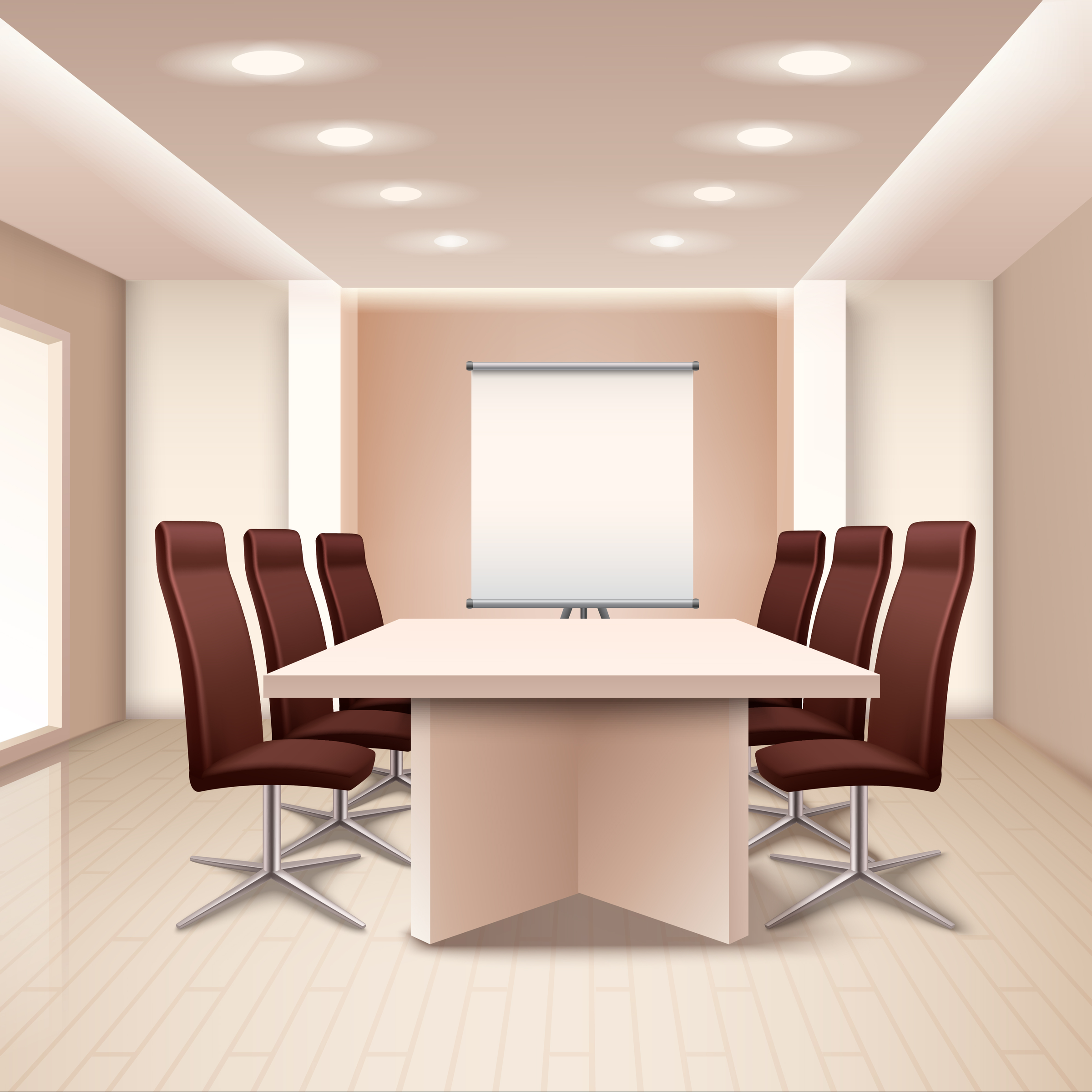 Sala de reunião, equipada com computador, TV, sistema de áudio e