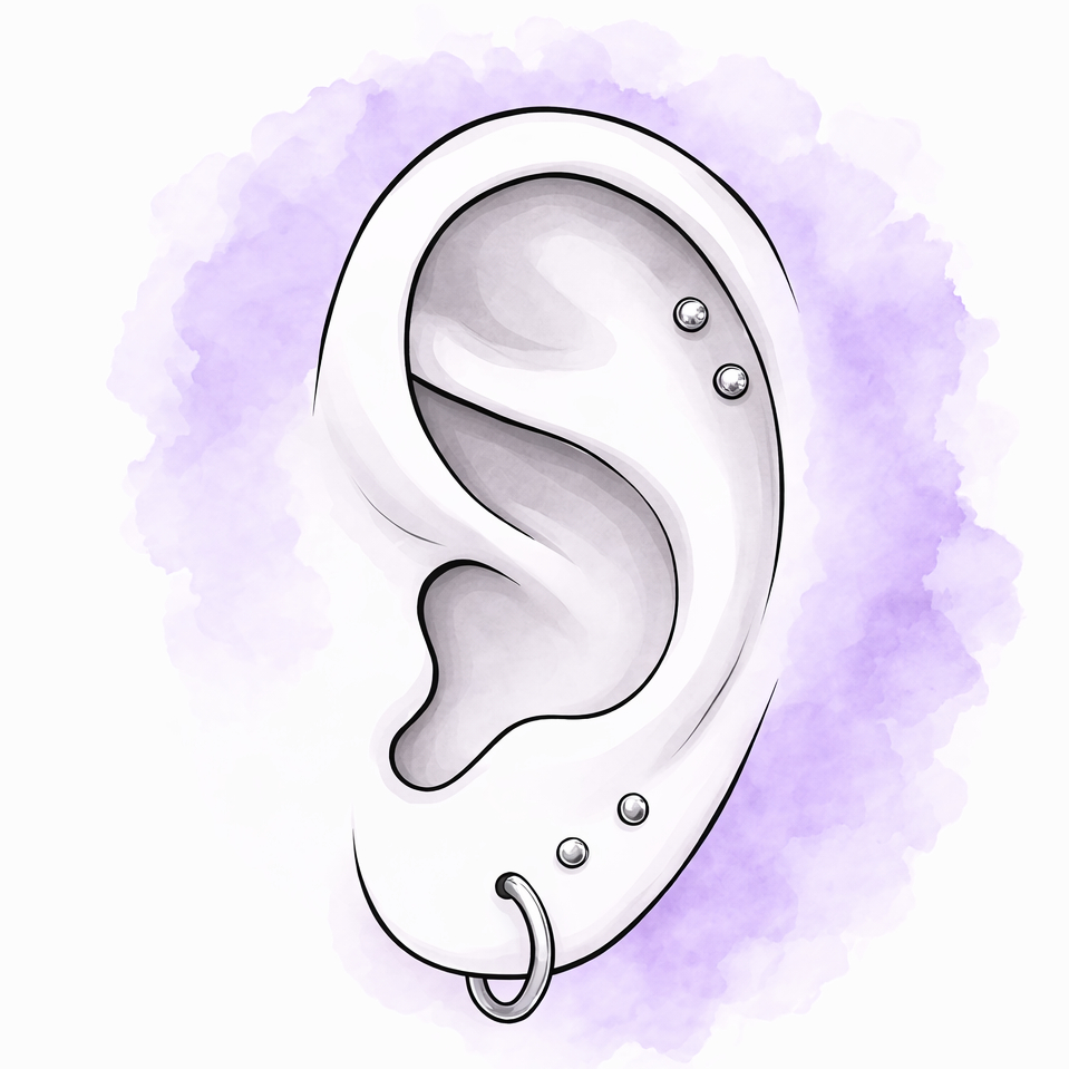 Více piercingů do ucha - 2 až 4 piercingy