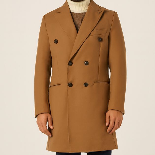 Dvouřadý béžový kabát vlna/kašmír