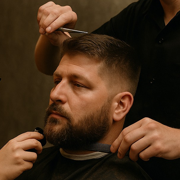 Pánský střih + holení "hot towel"/úprava vousů