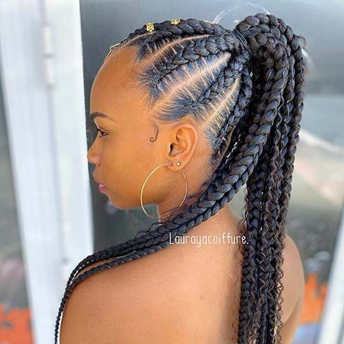 Ponytail en nattes-taille moyenne (bas du dos)