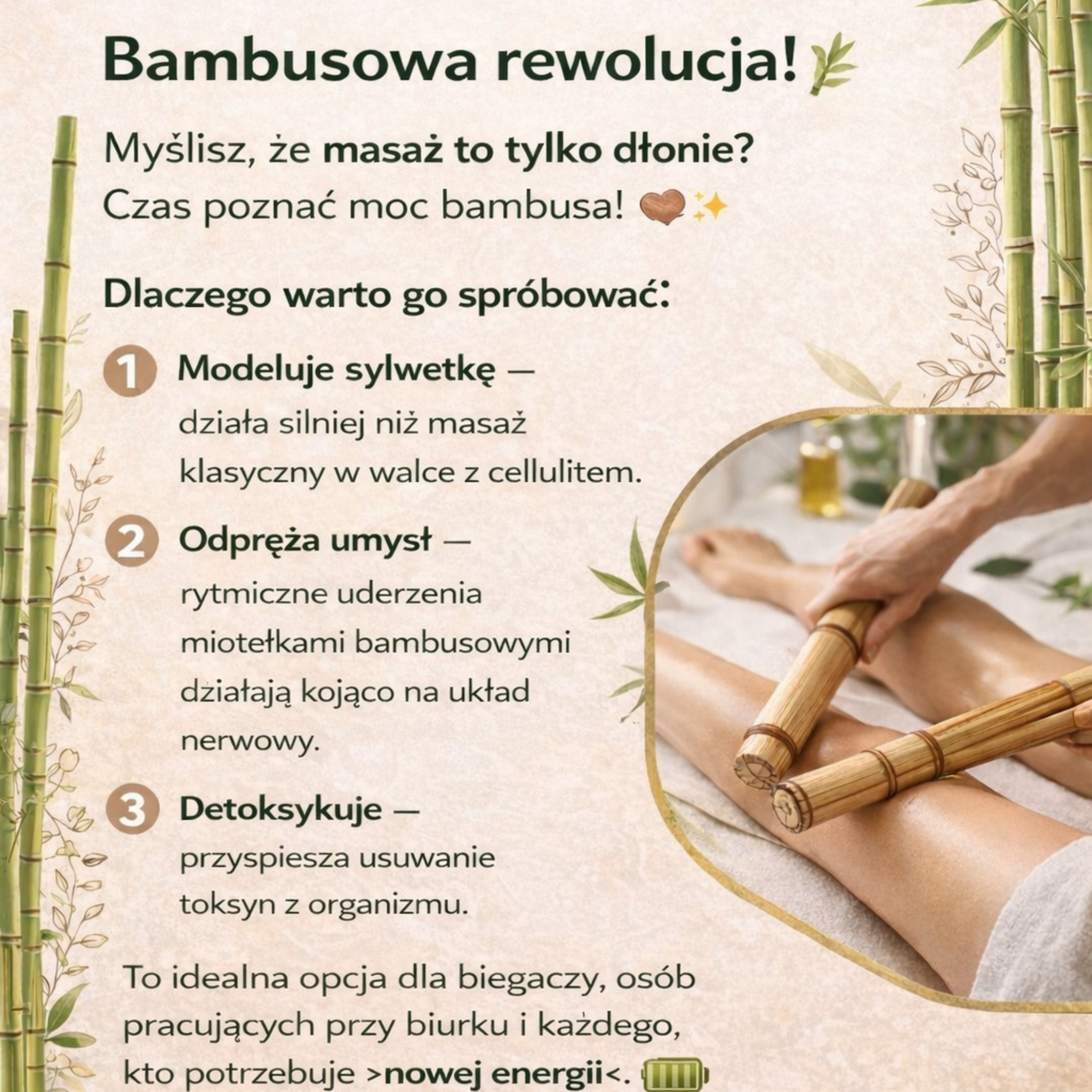 Masaż Kijami i Miotełkami Bambusowymi