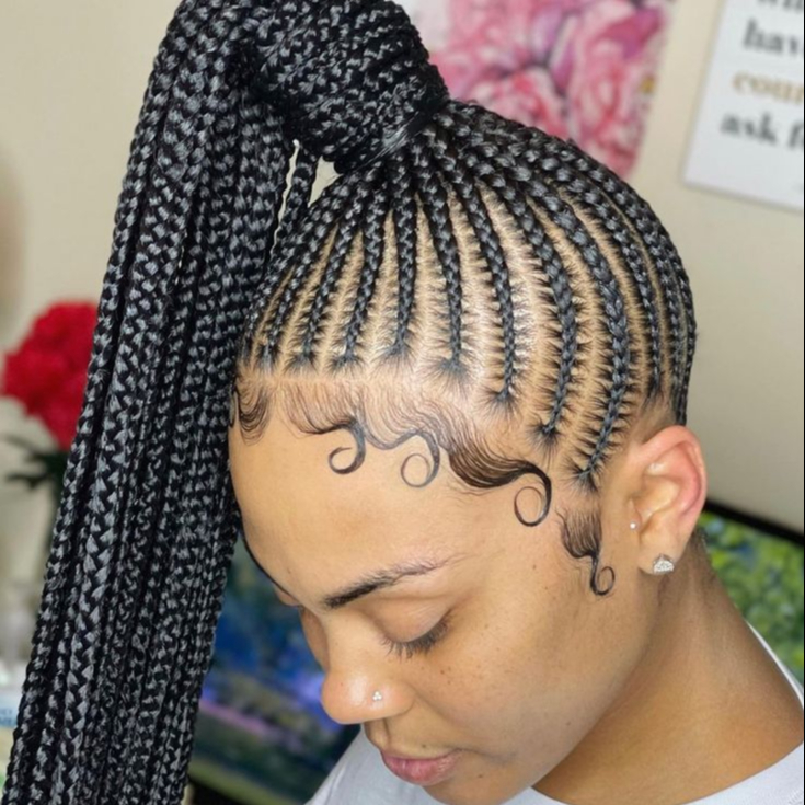 Ponytail avec nattes fines bas du dos