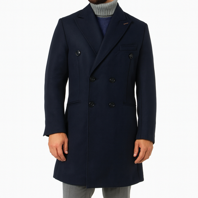 Dvouřadý modrý kabát vlna/kašmír