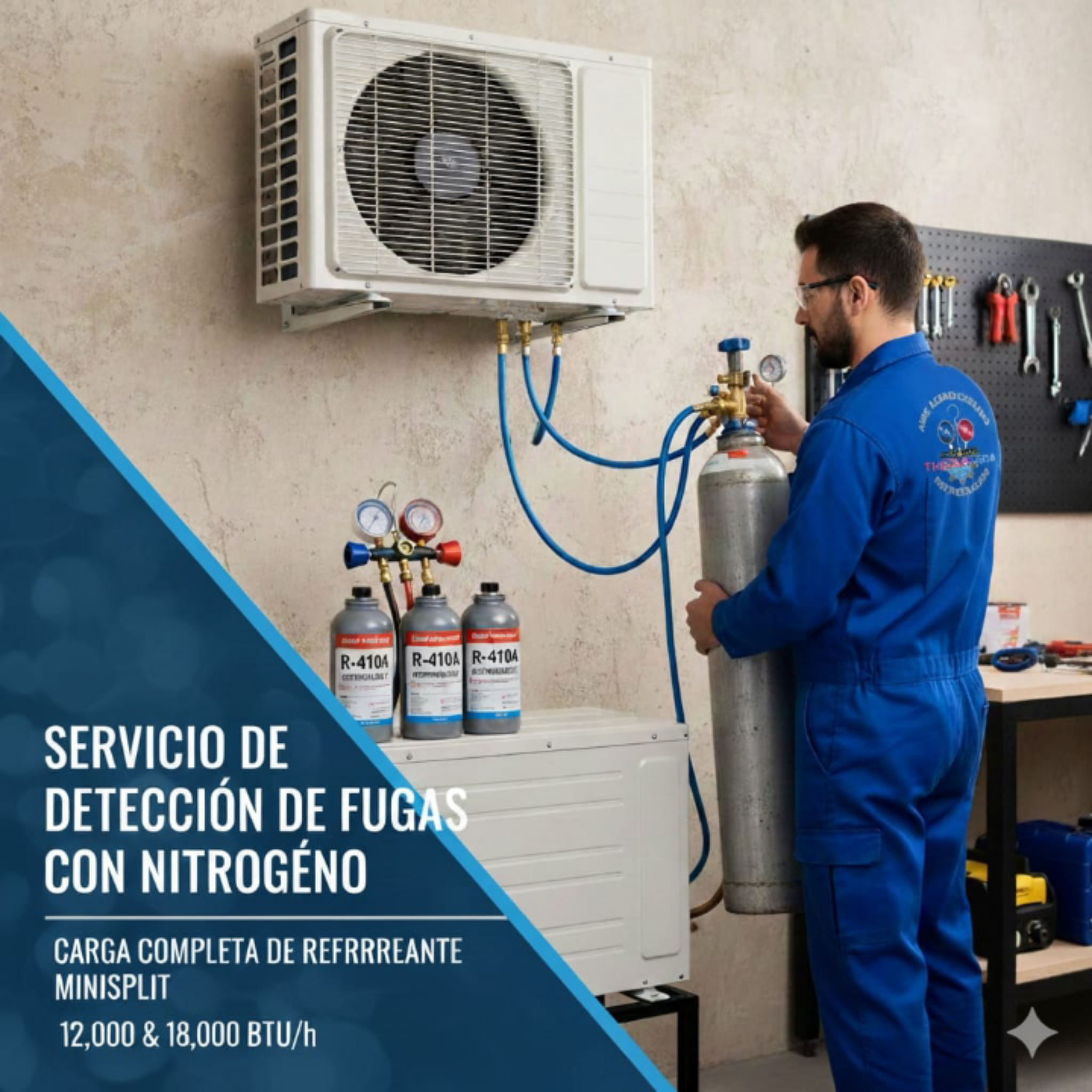 Detección de Fugas con Nitrógeno y Carga de Refrigerante 1T
