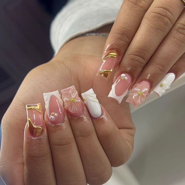 Manucure Nail art chargé (Court)