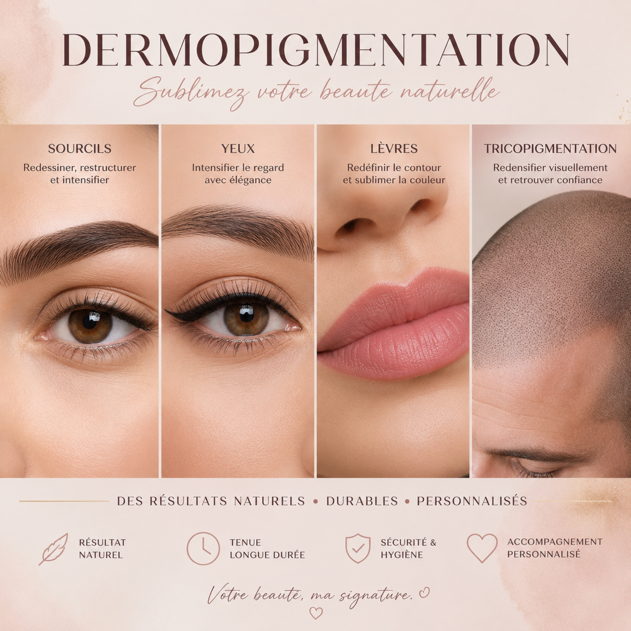 Dermopigmentation sourcils,lèvres,yeux,areol mammaire,tricopigme