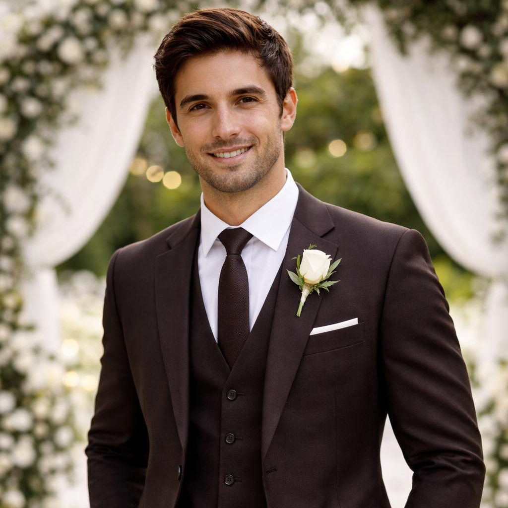Ženich hnědý oblek